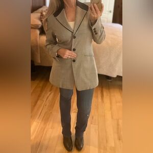 Escada VTG 90’s Black White Windowpane Plaid Equestrian Blazer, Sz 36, Damaged